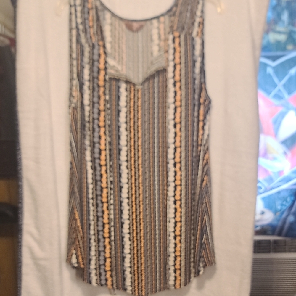SJS Striped Knit Scoop-Neck Cami in Brown, White & Gold
